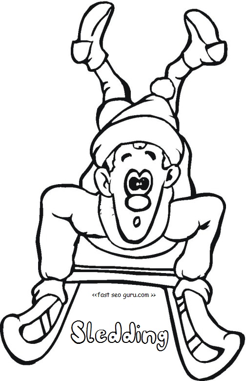 Printable winter sledding coloring pages for kids